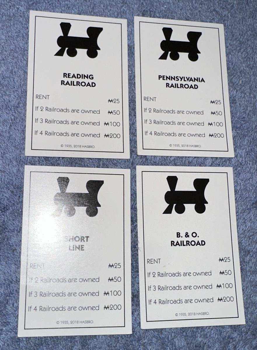 2017 Monopoly Game Replacement Pieces - 4 Railroad Cards | eBay