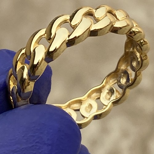 14K Gold Plated Over Real 925 Sterling Silver Ring Plain Miami Cuban Link 6-13
