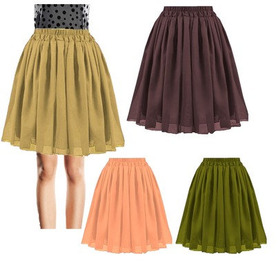 Tanming Mini Elastic Waist A line Swing Flared Plaid Skirt Plus Size C27