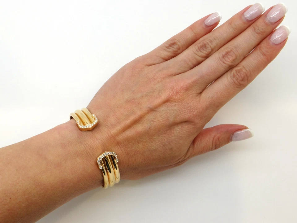 Cartier 18k Yellow Gold Diamond C De Cartier 50th Anniversary Cuff Bracelet