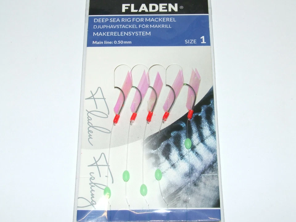 5 Packs Fladen Mackerel Fish Skin Rig 5 Hook Size 1 Fishing Cod Bass Daylite - Image 2 of 3