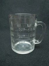 Hazel Atlas Measuring Cup Clear Glass Raised Letter No Spout 1Cup 8 Ounces