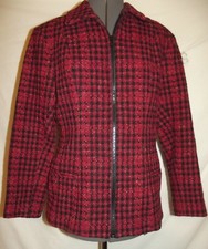 Vtg Terry Ward 8 Red Black Plaid Stripe Blazer Coat Jacket Wool Blend (c75)