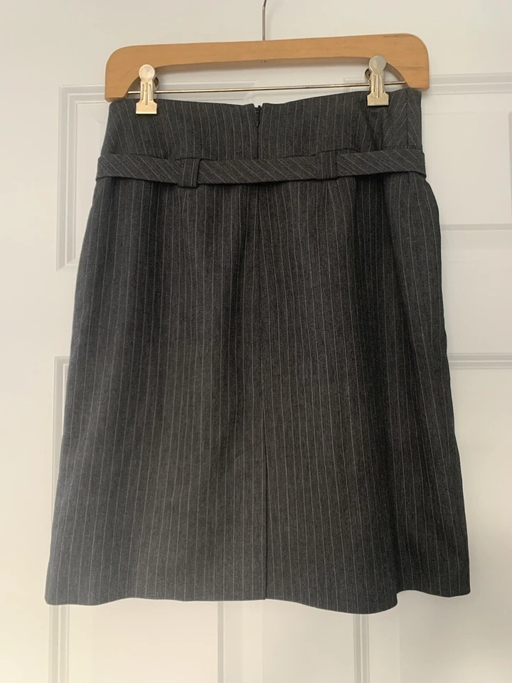 RENE LEZARD 灰色条纹腰带直筒短裙 36 码 — 第 3/4 张图片