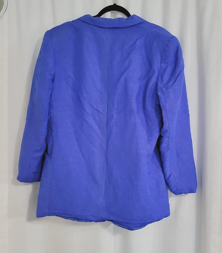 Blazer informal Corner & Co para mujer de lino azul cobalto talla 14 hombreras Foto 2 de 4