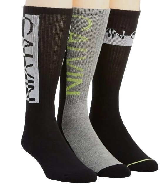 $21 Calvin Klein Men's 3-Pair Pack Black Logo Sport Cushion Crew Socks Shoe  7-12