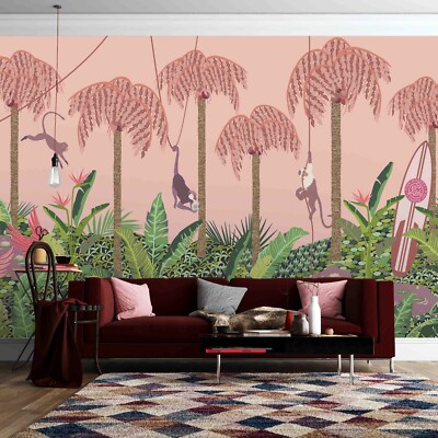 3D Pink Coconut Monkey Wall Murals Wallpaper Murals Wall Sticker Wall 17