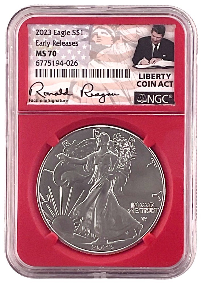 2023 1oz Silver Eagle NGC MS70 ER Red Core Liberty Coin ACT Label