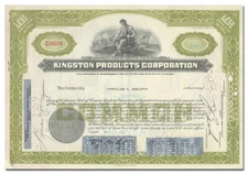 Kingston Products Corporation Stock Certificate (Kokomo, Indiana)