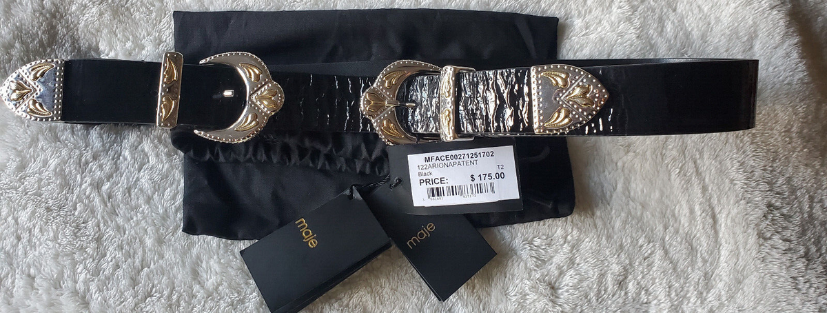 Rare Vintage Elegant Black Croc-Embossed Belt with Silver Buckle Distressed Embossed Crocodile Belt with Plaque Buckle - w  main image 3