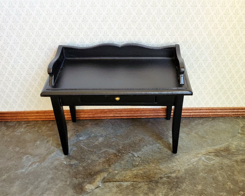 Dollhouse Writing Desk with Drawer Wood Black Finish 1:12 Scale Furniture - Image 4 of 4