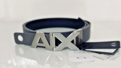 New Armani Exchange AX Mens Reversible  Oversized logo  buckle leather belt