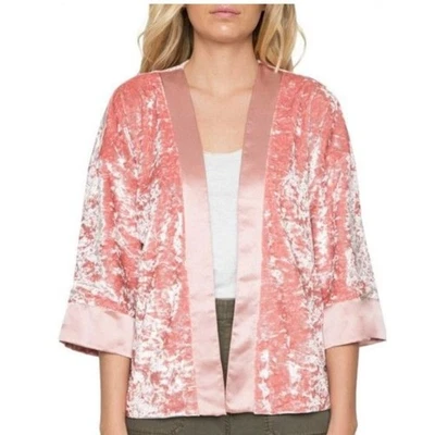 Anthropologie Willow & Clay Crushed Velvet Kimono Jacket Pink XS S Boho NWOT - Image 1 of 4