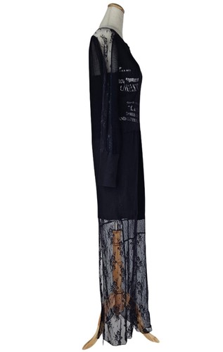Alexander McQueen Black Floral Lace Mesh Long Sleeves WomenDress W/ Printed Slit - Picture 2 of 5