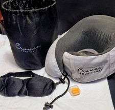 Travel Neck Pillow Memory Foam Vacation w/eye mask ear plugs bag NEW