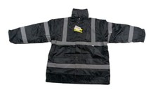Image of 3XL High Viz Coat Safety Jacket Reflective Coat Workwear Waterproof Zip Black
