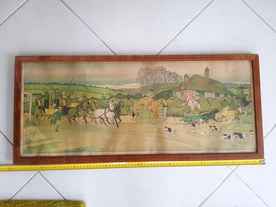 GRANDE GRAVURE ORIGINALE encadrée HARRY ELIOTT ARRIVEE DE LA DILIGENCE 72cmx28cm - Photo 4/4