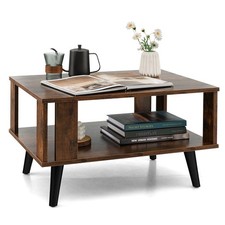 Giantex Coffee Table w/ Wooden Storage Open Shelf Retro Mid-Century Rustic Brown