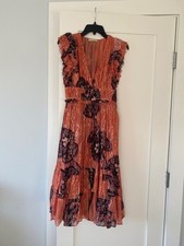 Ulla Johnson Orange Mid-Length Summer Metallic Stiching Dress size 2