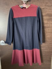 Tory Burch Dress Womens Wool Burgundy & Navy Blue Color block Size Small