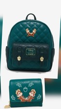 NUEVO CON ETIQUETAS Loungefly Disney Chip and Dale Forest Verde Acolchado Mochila y JUEGO DE BILLETERA!