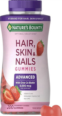Nature s Bounty Hair Skin & Nails Gummies 6000mcg Biotin 200 Strawberry Non-GMO