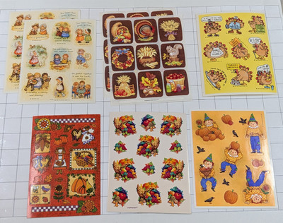 Lot of 8 Sheets - Vintage Stickers  Thanksgiving Harvest Pumpkins Hallmark AGI