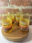 SET of 4 Vintage ANCHOR HOCKING Striped Amber Glass Drinking Tumblers 5” 1970’s