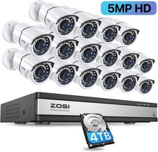 ZOSI Security Camera System 5MP IP Cam 120ft Night Vision 16CH 4K 4TB PoE NVR