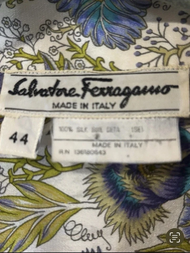 Blusa floral azul y verde vintage Salvatore Ferragamo para mujer talla IT44/US8-10 Foto 2 de 4