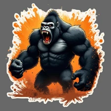 Gorilla Sticker Vinyl Decal Angry Roaring Ape Orange Splash Background