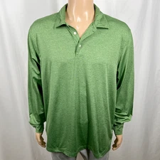 Walter Hagen Men's Large Heather Green Hydro-Dri Long Sleeve Golf Polo Shirt