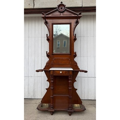 Antique Renaissance Revival Hall Tree   c. 1870s | Victorian Entryway Coat & Hat