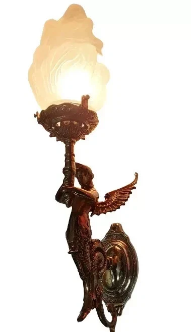 DE COLECCIÓN ART DECO NOUVEAU LATÓN SIRENA APLIQUE DE PARED LUZ LÁMPARA ANTIGUA JUEGO DE 2 Foto 3 de 4