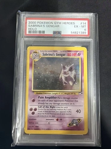Pokémon TCG Sabrina's Gengar Holo Rare Card 14/132 PSA 6 Gym Heroes with Swirl