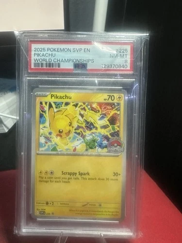 2025 POKEMON SVP EN-SV BLACK STAR PROMO WORLD CHAMPIONSHIPS #225 PIKACHU PSA 8