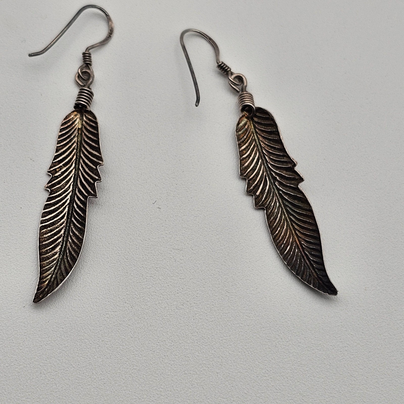 Sterling Silver Feather Shape Dangle Hook Earring… - image 8