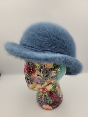 Vintage Kangol Emma Furgora Angora Blue Hat Regular 22''Made In Great Britain 