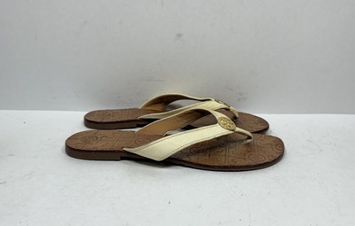 Tory Burch Thora Embossed Cream Leather Flip Flops Womens Size 7 M Sandals Shoes