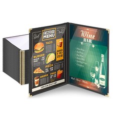 WeChef 30 Pack Menu Cover 2 Page 4 View 8.5x11" Double Fold Stitch Black