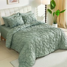 Green Pinch Pleat Comforter Set Queen Size-7 PCS Bedding Comforter Bed 90 x90