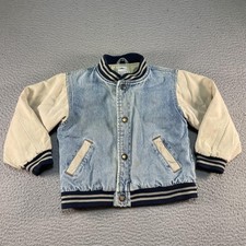 Vintage Varsity Jacket Kids 4T Blue Denim Bomber Quilted Lined Snap Button Y2K