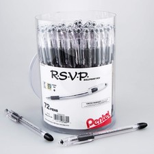 Pentel RSVP Ballpoint Pen, Fine Line, 0.7mm , Black Ink, 72 Pack Canister BK90