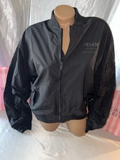 Victorias Secret PINK Jacket Zip Logo Back Collectors Edition Medium Black
