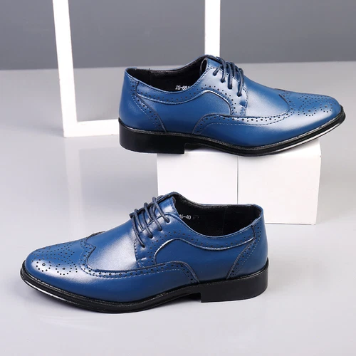 Men's Brogue Pointed Lace Up Oxfords Formal Business Dress Wedding Leather Shoes - Picture 10 of 28