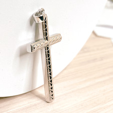 Unisex Sterling Silver Cross Pendant Rhodium White Gold Finish, Confirmation Gif