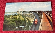 Postcard Railroad Huey P Long Bridge New Orleans Louisiana Ship Tanker truck