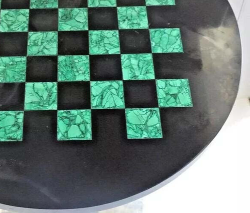 14" Elegant Chess Board Table Decor Handmade Black Marble Malachite Stone Arts - Picture 3 of 10