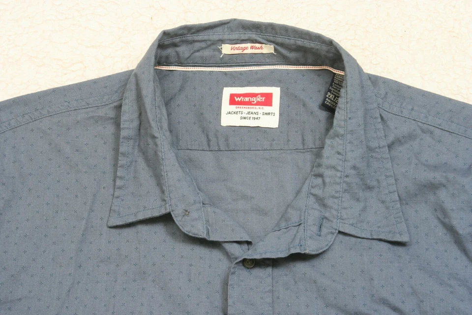 Camisa de vestir Wrangler bolsillo botón delantero algodón Top 2XL para hombre hombre azul XXL 1-43 Foto 3 de 4