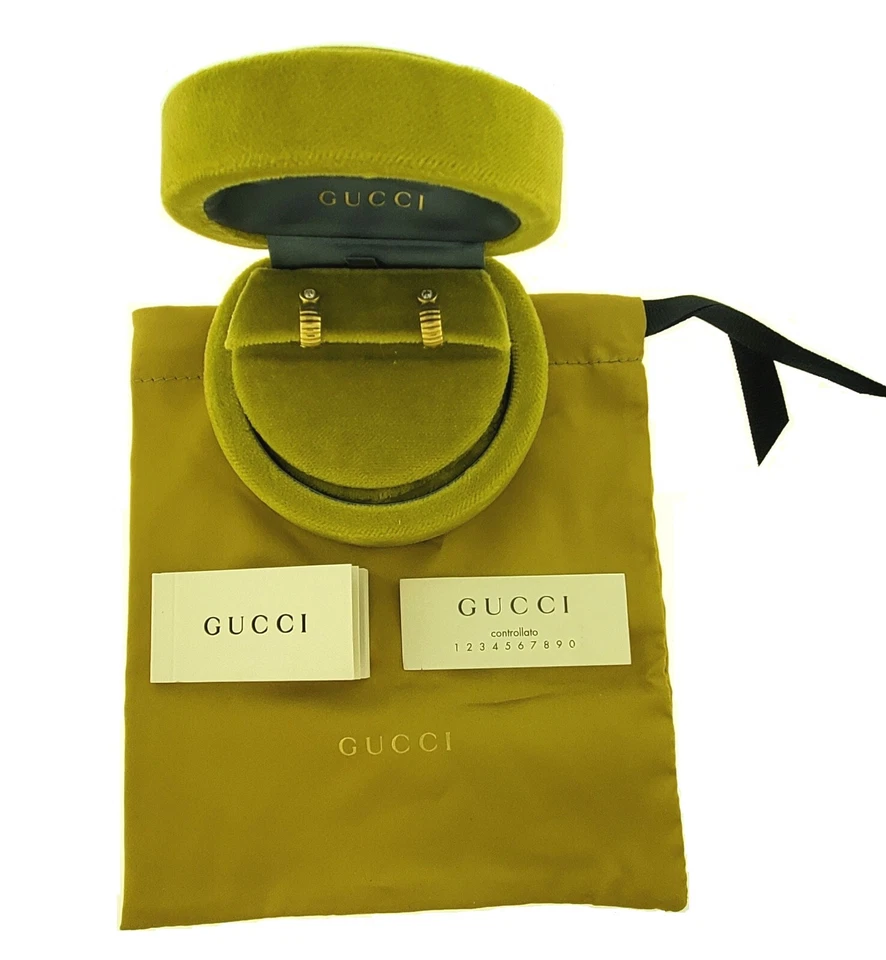 Caja Mini Huggies Clip Omega Oro Amarillo 18K Diamante Redondo GUCCI De Colección Raro Foto 2 de 4